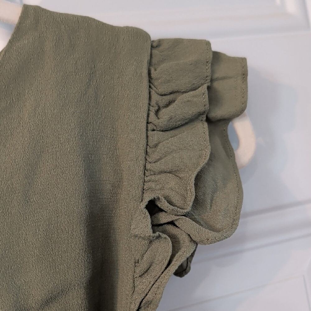 Girls XL Olive Green Wrap Style Dress Ruffle Sleeve Tiered Casual Boho Youth - Picture 4 of 10